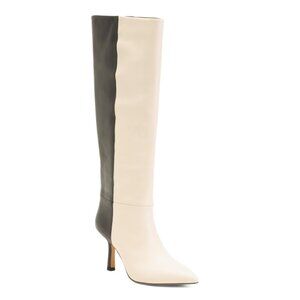 LIVERPOOL LA Ecru/Black Leather Bryn Heeled Boots